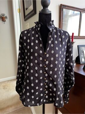 Pilcro Anthropologie Black White Geometric Ruffle Blouse Size S